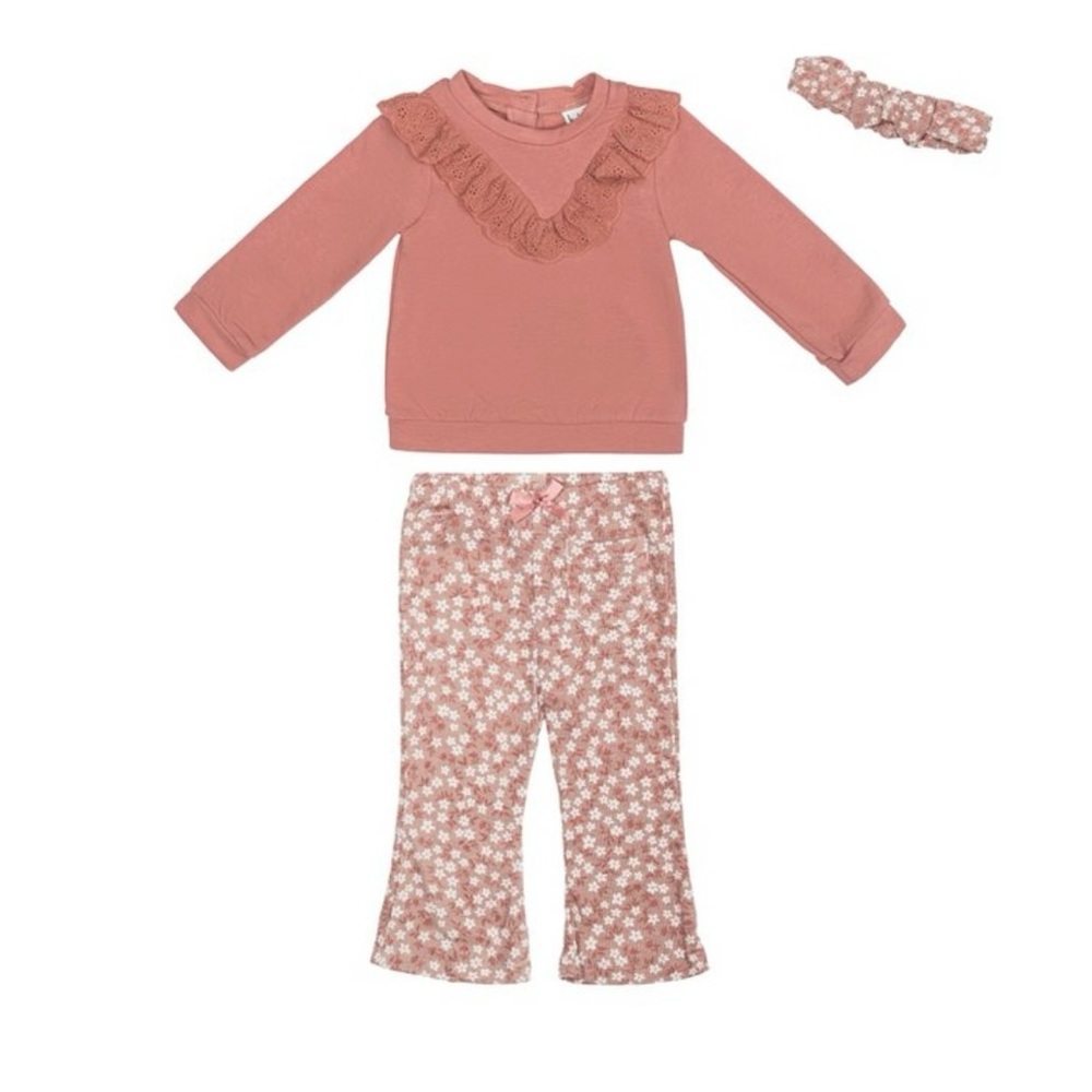 Pink Ruffled Top and Floral Pants Set - Picture 3 of 6